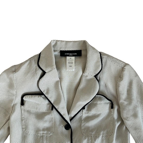 Jones New York 100% Silk Polka Dot Cream Blazer with Black Trim - Picture 10 of 11